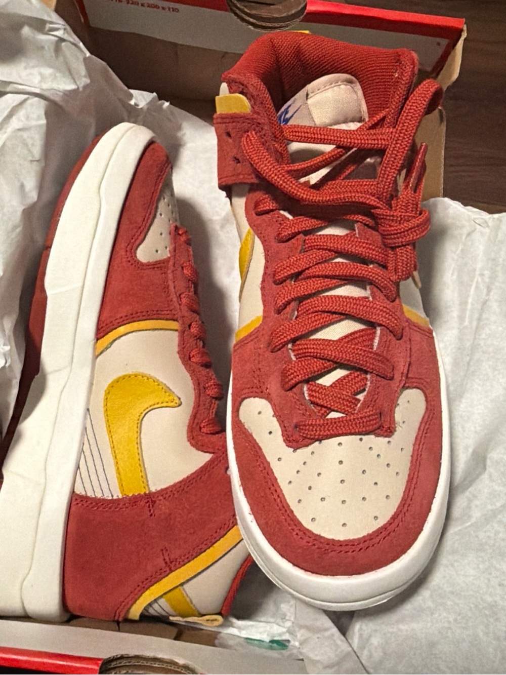 Nike Dunk High Up "Cinnabar" Women's Shoes Red-Gold - size 6.5 - Picture 3 of 7